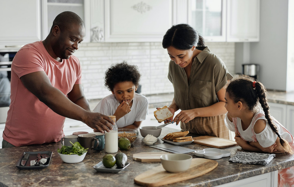 family in kitchen